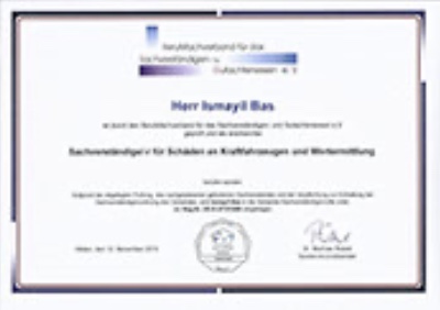 Zertifikat – Unfallschadenanalyse